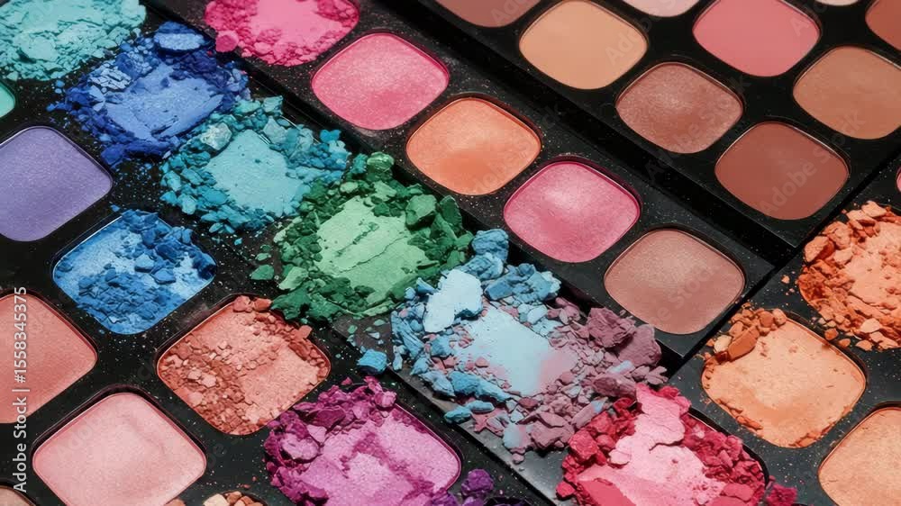 Vibrant eyeshadow palette with colorful pigments in various shades  