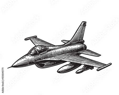 Fighter Jet Engraving vector illustration