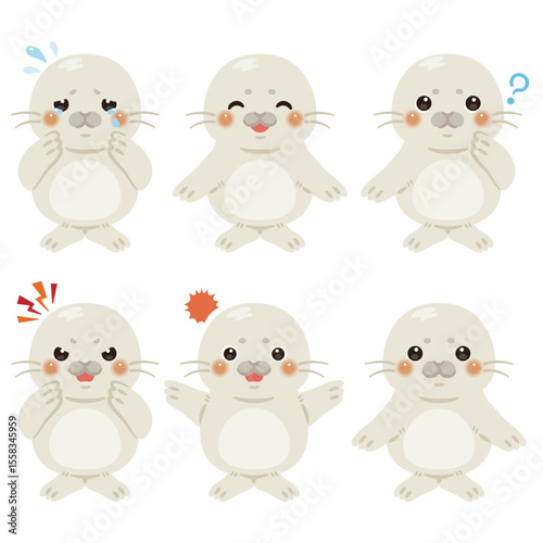 赤ちゃんアザラシのキャラクターイラスト　表情セット