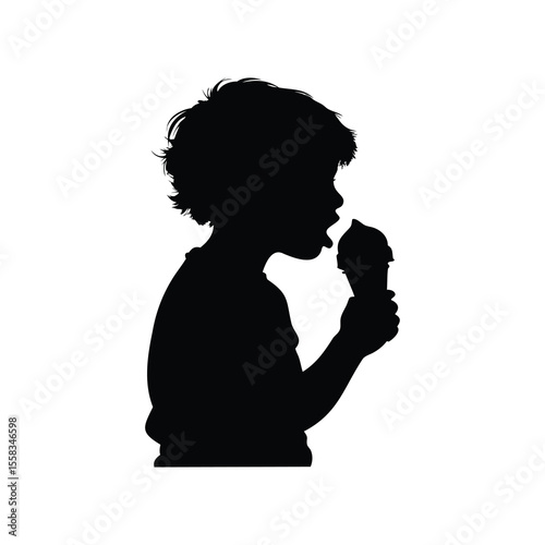 Silhouette of a young boy enjoying a delicious ice cream cone treat