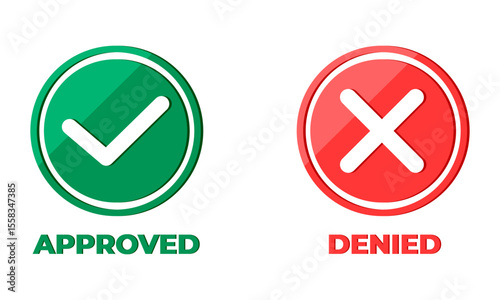 vector icons of approval and denial with bold green check and red cross in modern style.