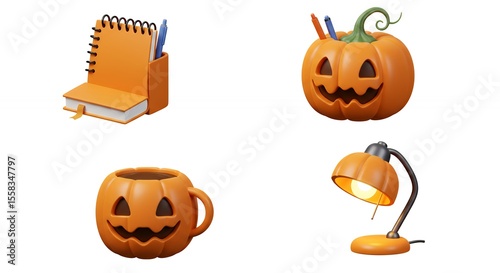 Orange pumpkin decor illustration set