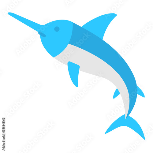 Blue Swordfish Fish Cartoon Illustration
