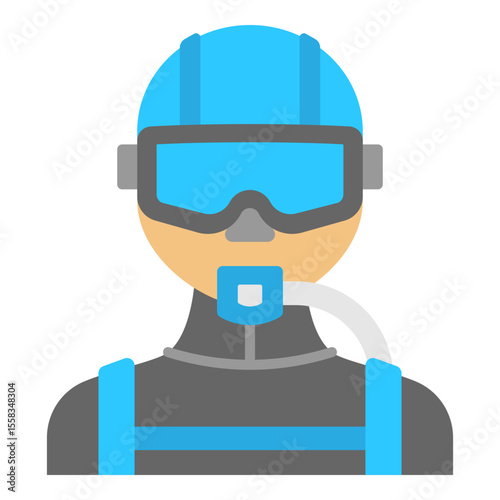 Icon of a Diver in Underwater Equipment with Mask and Helmet