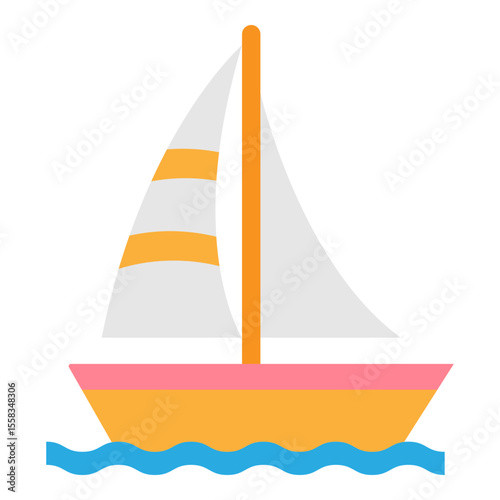 Cartoon Sailboat Icon Isolated on White