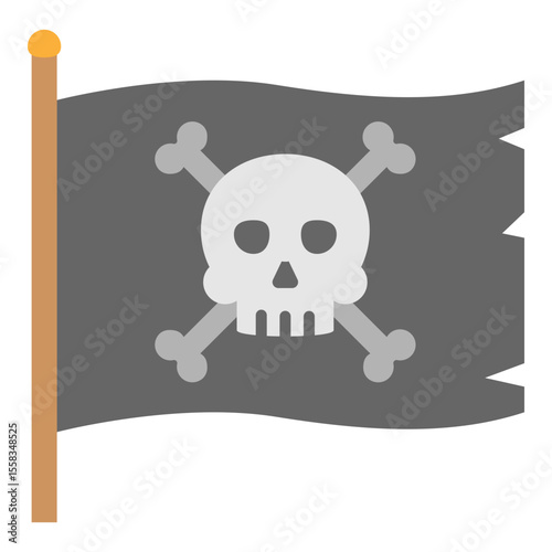 Pirate Flag with Skull and Crossbones Icon on Gray