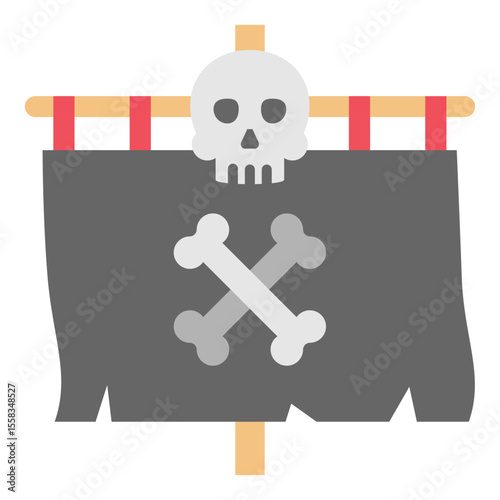 Jolly Roger Flag Icon with Skull and Crossbones Symbol