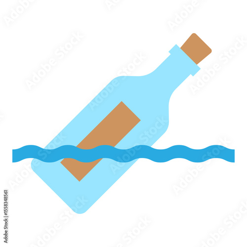 Message in a Bottle Floating on Water: Vector Illustration
