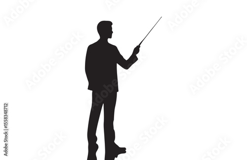 Silhouette of a man presenting with pointer on white background perfect for design