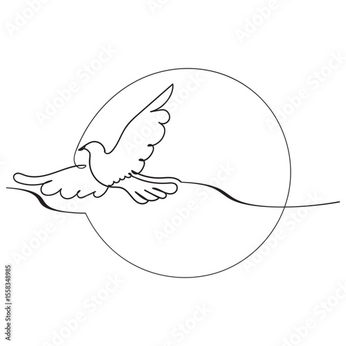 One continuous line drawing of dove with olive branch. Bird symbol of peace and freedom in simple linear style. Concept for national labor movement icon. Editable stroke. Doodle vector illustration