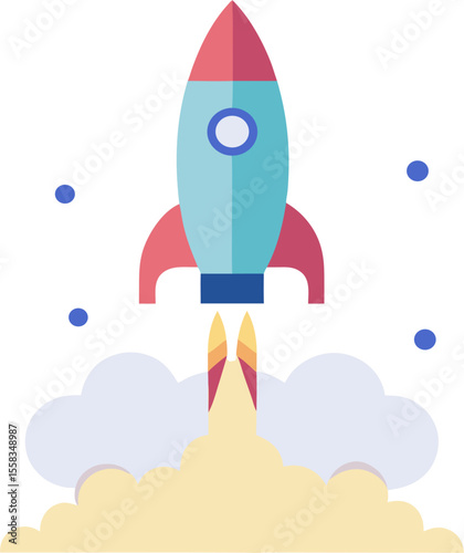 Startup rocket launch concept - flat vector illustration