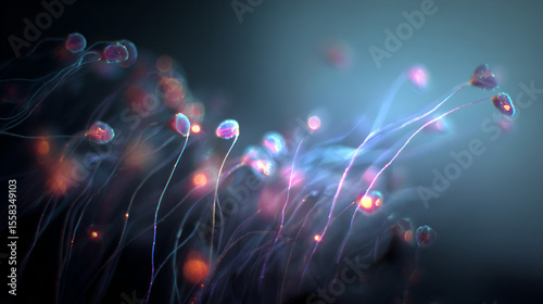 Abstract Glowing Organisms Floating with Mysterious Light and Color Effect