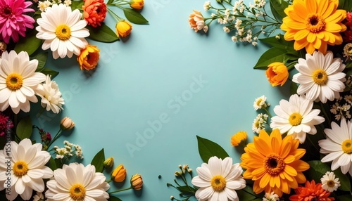 Wallpaper Mural Vibrant floral arrangement studio background image composition bright environment top view nature's beauty Torontodigital.ca