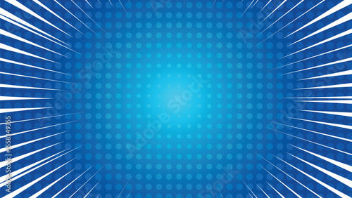 Retro action speed lines with dots halftone effect on gradient blue background