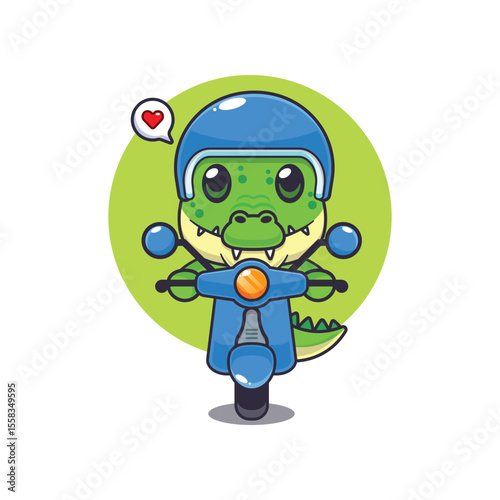 Cute crocodile mascot cartoon character illustration ride on scooter
