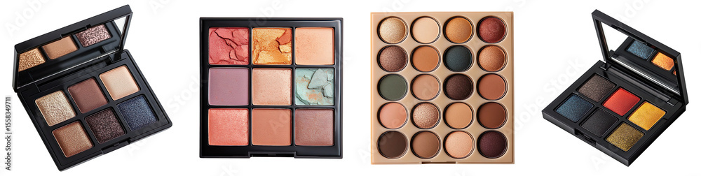 Fototapeta premium Collection of eyeshadow palettes, isolated on a transparent background