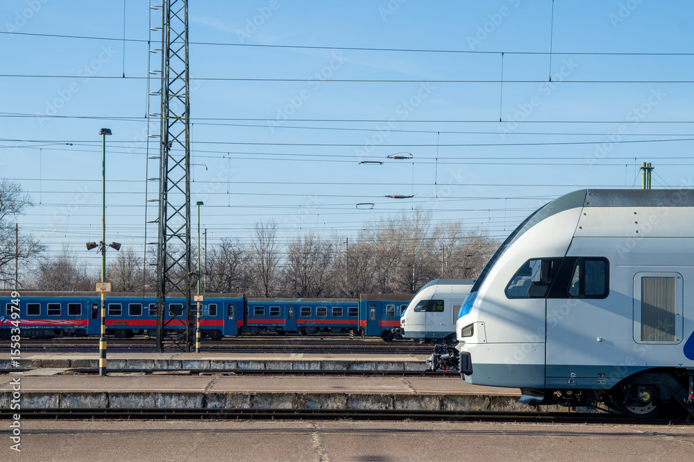 Fototapeta premium Modern Trains at Railway Station 