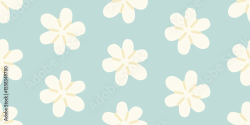 White floral background on pastel blue