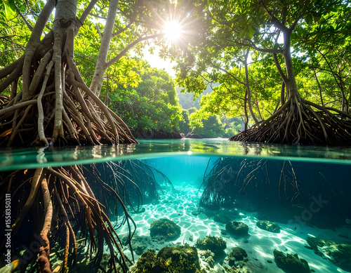 02.8.013._Mangrove roots teeming with aquatic life. Rendered in ultra-high resolution, 8K quali 941181