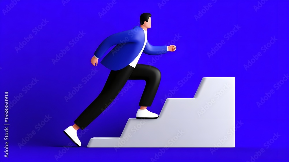 Obraz premium Businessman climbing stairs towards success