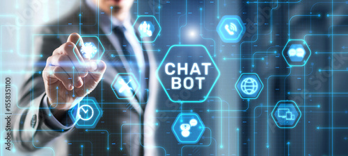 Chatbot Virtual assistant and CRM software automation technology concept
