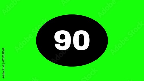 Countdown 100 to zero animation, timer icon, count the number, counts digits, modern countdown time, Green screen background	
