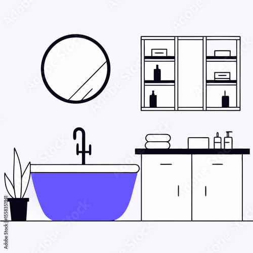 Contemporary minimalist bathroom design concept featuring bathtub mirror vanity and decorative elements perfect for modern interior projects
