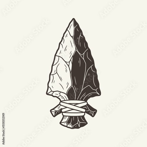Detailed illustration of a prehistoric arrowhead, representing ancient craftsmanship, survival skills, and a connection to the past. Vector Illustration
