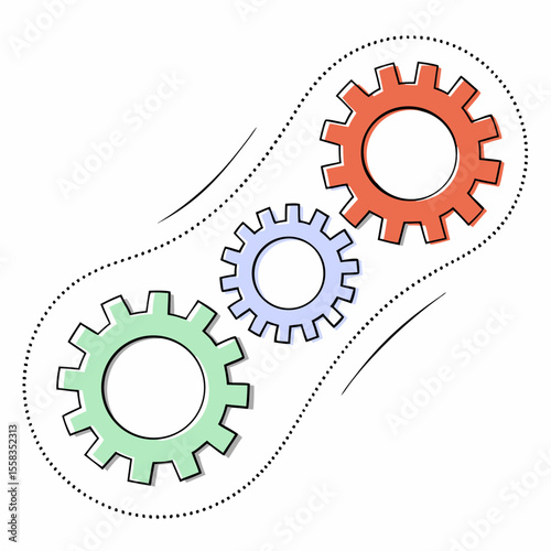 Vector illustration of interconnected gears with transparent background suitable for business strategy technology and engineering design projects
