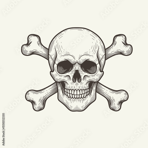 Skull and crossbones, a classic symbol of danger, poison, piracy, and mortality, often used in warnings or rebellious designs. Vector Illustration