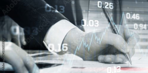 Economic growth chart. Business chart and reflection buildings