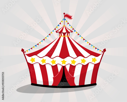 Circus tent in red and white details on a vintage background. Come all, come one. Show time