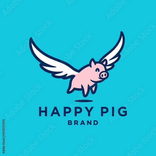 flying winged pig icon logo illustration. cute piglet with wings Illustration cartoon doodle mascot character. 
