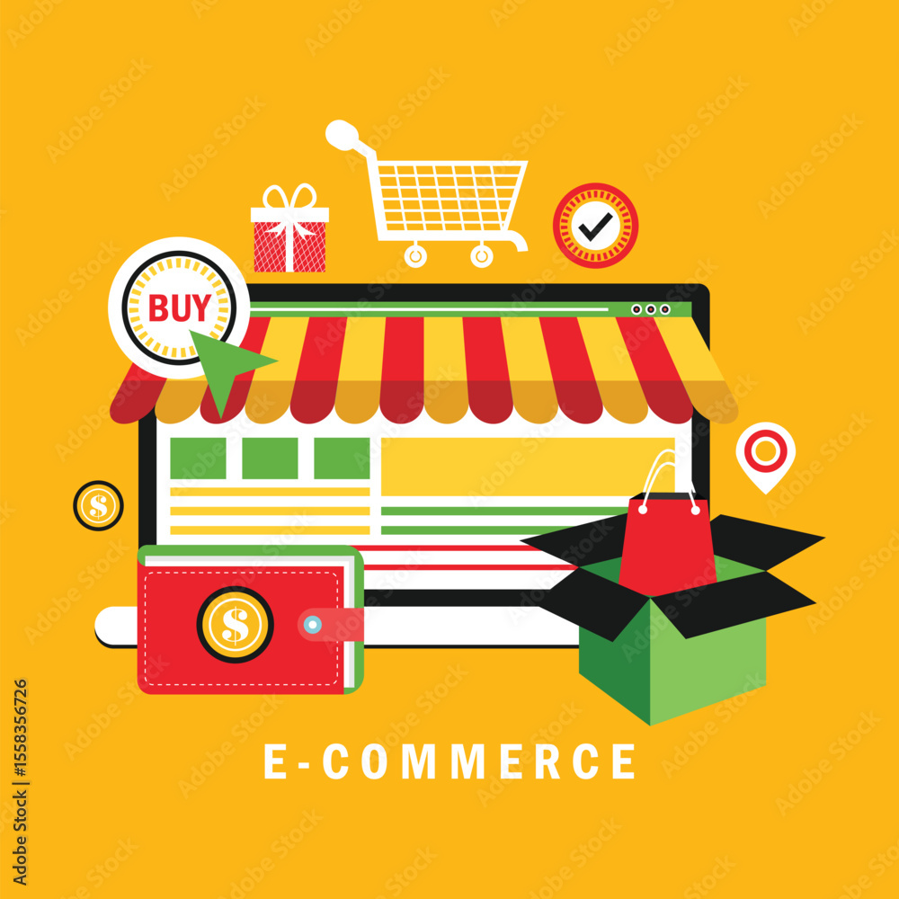 Naklejka premium Online shopping concept with open laptop