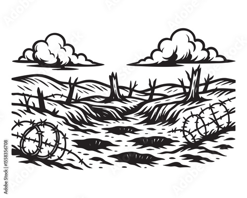 Barbed Wire Battlefield Scene vector