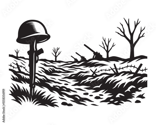 Barbed Wire Battlefield Scene vector