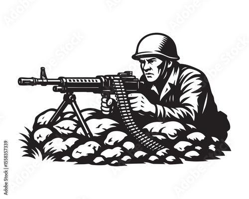 Soldier with Machine Gun Illustration vector