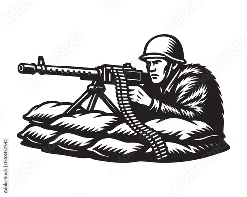 Soldier with Machine Gun Illustration vector