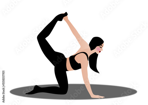 Girl doing yoga, stretching leg muscles, healthy lifestyle, sports exercises