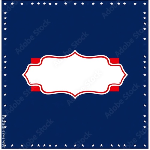 Patriotic Blue Background Frame with Vintage Label Ribbon and White Border Stars