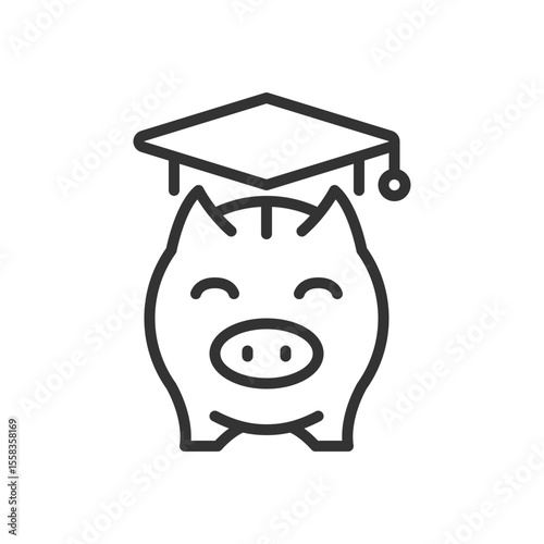College fund pixel perfect linear icon. Student loan, mortgage. Financial management, economics. Savings budget. Thin line illustration. Contour symbol. Vector outline drawing. Editable stroke