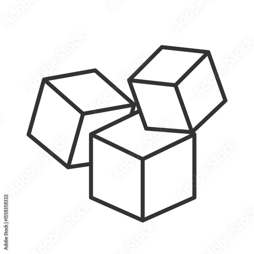 Floating cubes line icon. Blockchain financial data containing system. 3d geometric shapes. Cubical blocks. Isolated vector illustration. Outline symbol. Simple linear drawing. Editable stroke