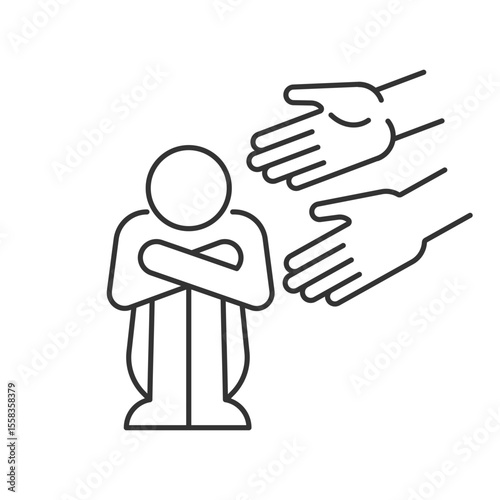 Supporting person in trouble line icon. Helping hands for victim. Emotional care during depression episode. Isolated vector illustration. Outline symbol. Simple linear drawing. Editable stroke