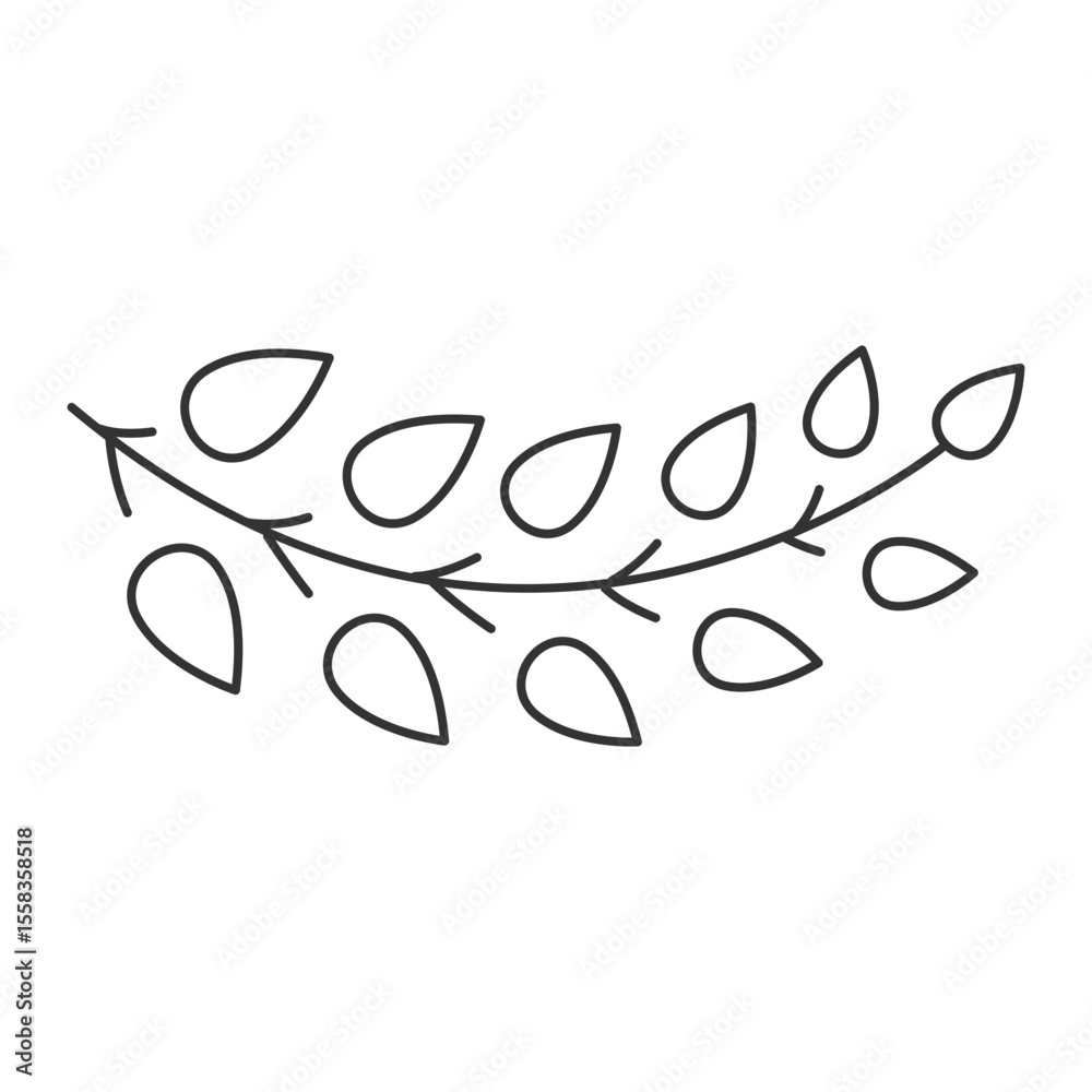 Obraz premium Tree branch with leafage line icon. Fresh nature on spring season. Elegant twig from garden. Floral decor. Isolated vector illustration. Outline symbol. Simple linear drawing. Editable stroke