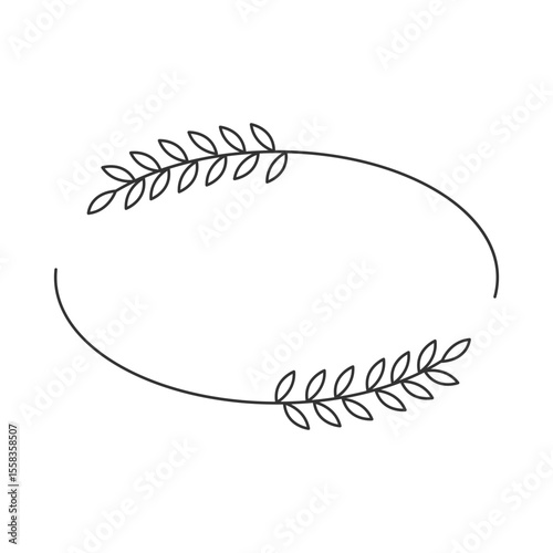 Ellipse border with laurel twigs line icon. Winner honor celebration. Vintage frame for premium nomination. Isolated vector illustration. Outline symbol. Simple linear drawing. Editable stroke