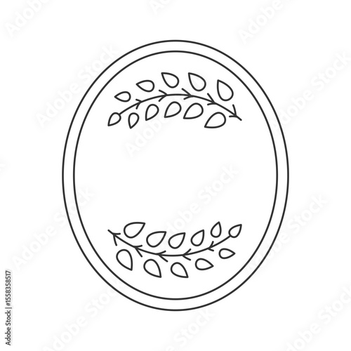 Elliptic frame with decorative laurel branches line icon. Vintage copy space border. Winner glory award. Isolated vector illustration. Outline symbol. Simple linear drawing. Editable stroke