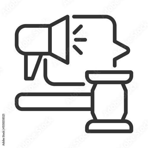Right to fair public hearing pixel perfect line icon. Access to equal trail. Court witness listening process. Isolated vector illustration. Outline symbol. Simple linear drawing. Editable stroke