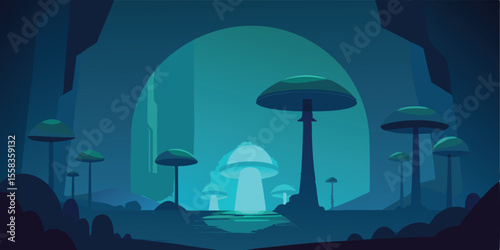 A vector illustration of a spooky Halloween night scene with a haunted house under a cloudy sky, hinting at an autumn rain