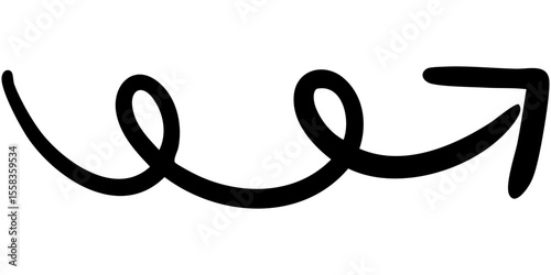 一本線の手書き矢印のイラスト11（黒）