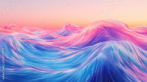 Abstract landscape of pastel-colored wavy hills